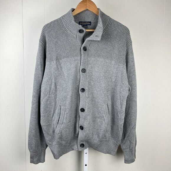 Brooks Brothers Cardigan Sweater Mens Large‎ Gray Cotton Cashmere Grandpa - Picture 1 of 8